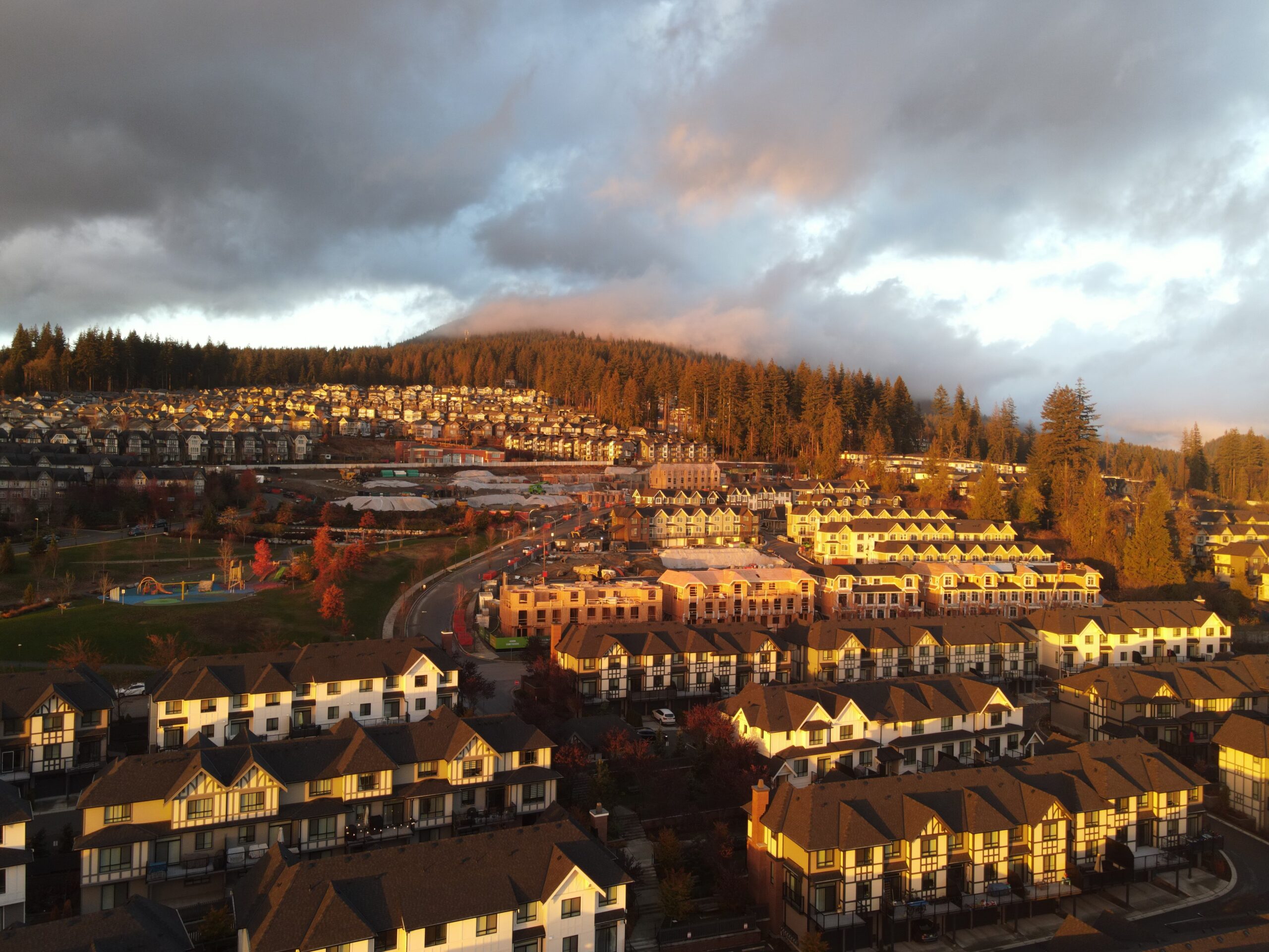 Aerial view of Burke Mountain neighbourhood in Coquitlam